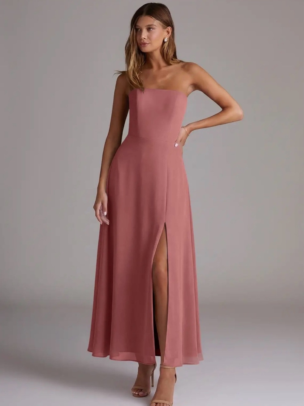 Azazie Wren Chiffon A-line Strapless Dress